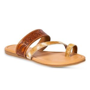 NWT Genuine Leather & Cowhide Mixed Feelings Tooled Leather Sandals